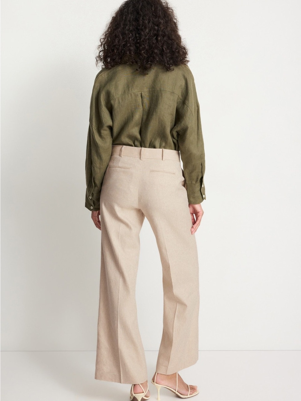Wide-Leg High-Rise Trousers in Light Beige - Picture 3 of 9
